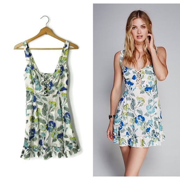 Free People Dresses & Skirts - Free People Slip Swing Dress Lattice Lovers Floral